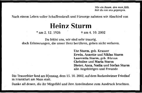 Sturm Heinz 1926-2002 Todesanzeige